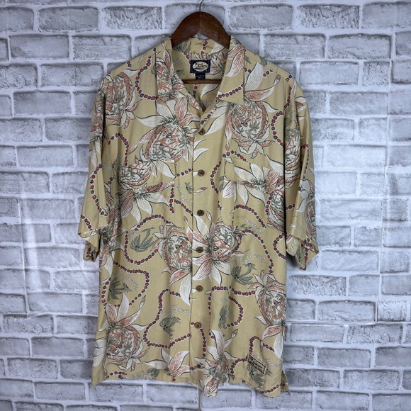 Tommy Bahama Hawaiian Cream Tropical Floral Rayon Double Pocket Camp Shirt LARGE - Picture 2 of 6